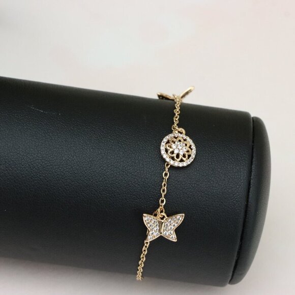 "Dainty Rose Gold Butterfly & Floral Charm Bracelet, XPBL0761 - Picture 4 of 12